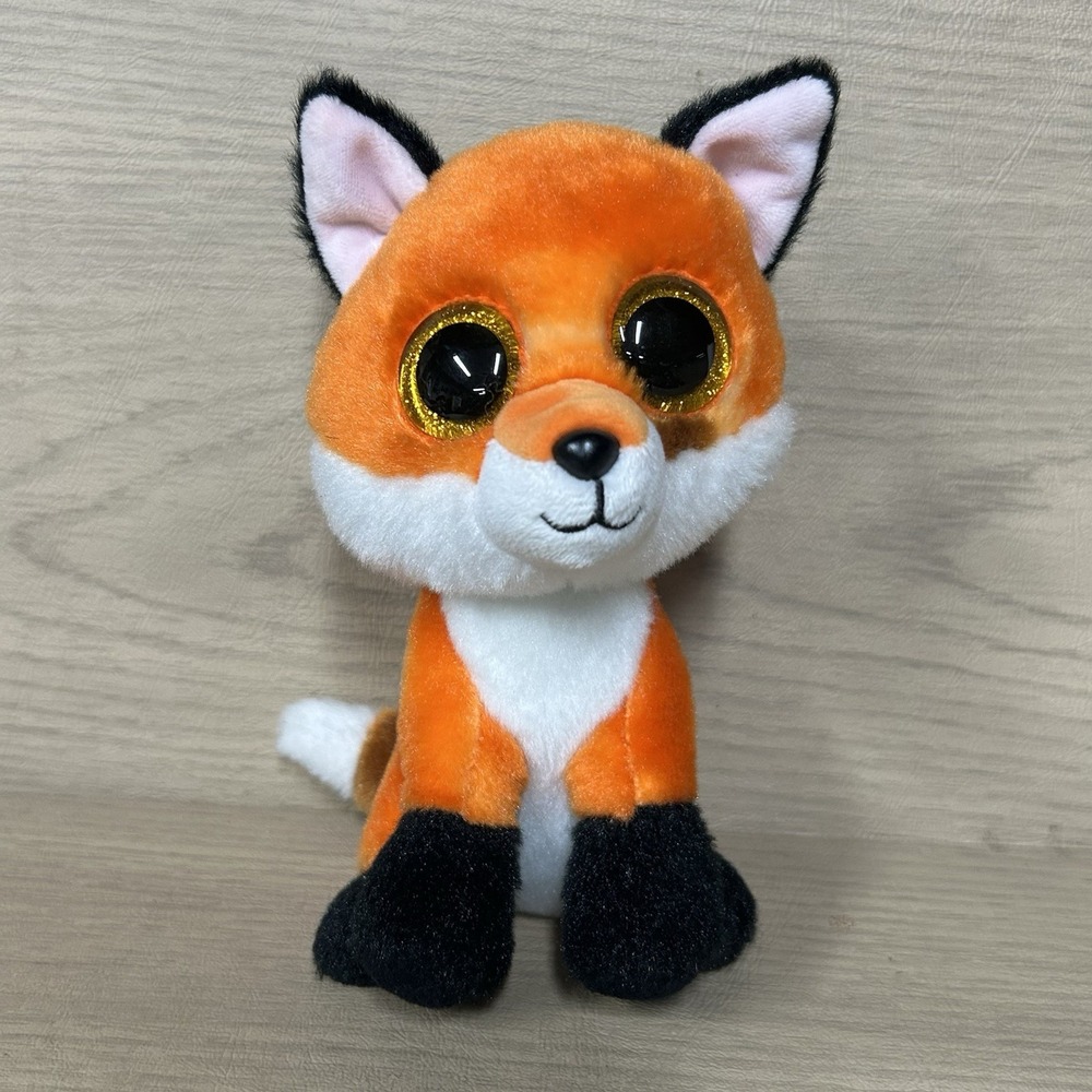 Ty Beanie Boos Meadow The Fox Plush Toy Orange White Black 6" Glitter Eyes
